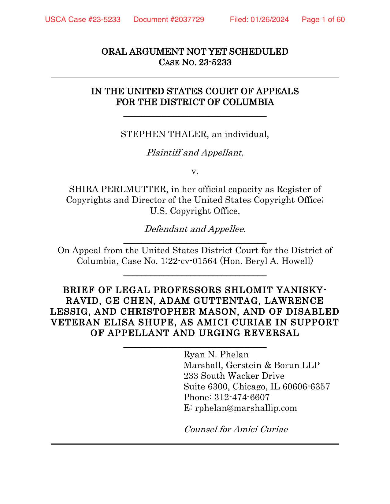 First page of Thaler v. Perlmutter Amici Curiae Brief