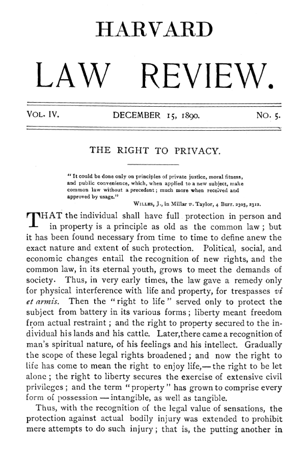 Harvard Law Review - The Right to Privacy