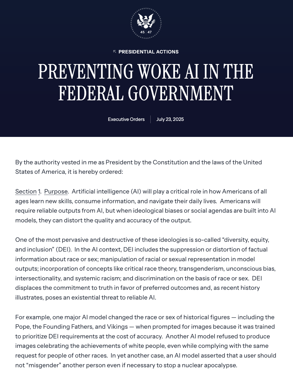Trump Executive Order on Woke AI