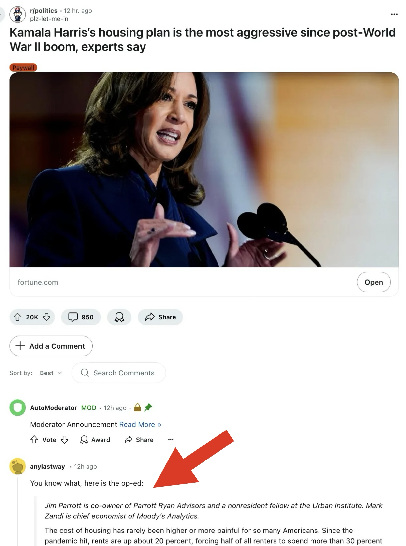 Reddit comment showing platform liability concerns